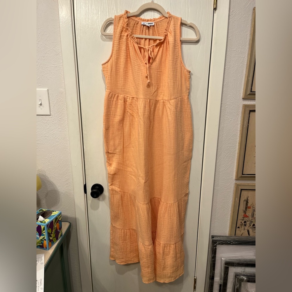 Women’s Sonoma x Lauren Lane Peach Orange Tiered Cotton Gauze Maxi Dress Medium